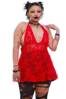 Vintage Y2K Red Fishnet Lingerie Top