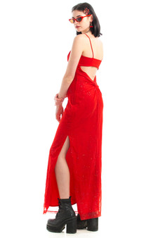 Vintage 90's Red Hot Sparkle Maxi Dress
