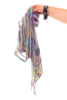 Vintage Y2K Whimsical Rainbow Grey Knit Scarf
