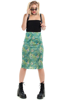 Vintage 90's Green Multi Floral Midi Skirt
