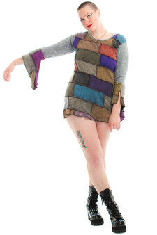 Vintage 90's Patchwork Rave Pixie Mini Dress