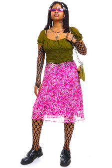 Vintage 90's Pink Floral Layered Midi Skirt