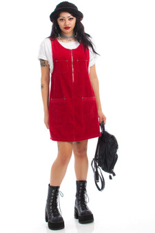 Vintage 90's Raspberry Corduroy Jumper Dress