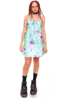 Vintage Y2K Morgan Mint Floral Mini Slip Dress