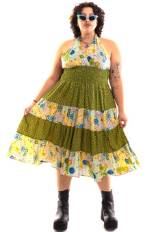 Vintage Y2K Floral Halter Tiered Dress