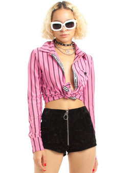 Vintage Y2K Pink Eyelet Stripe Button-Up