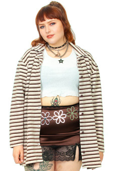 Vintage 90's Brown Velour Striped Button Up