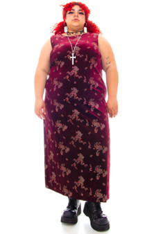 Vintage 90's Burgundy Velvet Floral Maxi Dress