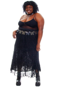 Vintage 90's Beaded Black Lace Maxi Skirt