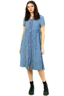 Vintage 90's Gingham Check Nave Midi Dress
