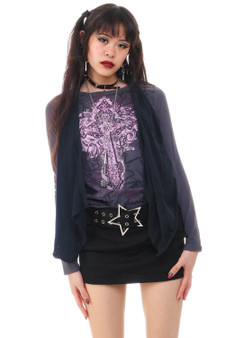 Vintage Y2K Sparkly Cross Long-Sleeve Top