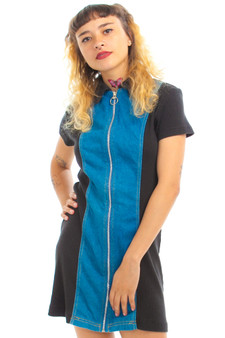 Vintage 90's O-Zip Denim Mix Mini Dress