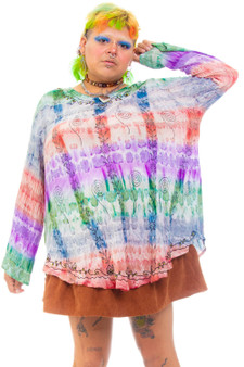 Vintage Y2K Rainbow Dyed Embroidered Top