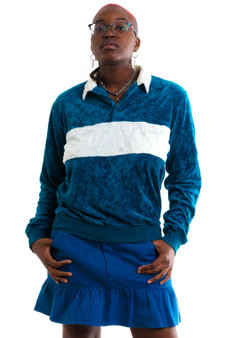 Turquoise Blue Crush Velour Collared Pullover