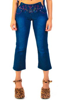 Vintage Y2K Beaded Denim Capri Pants