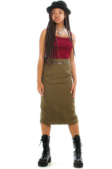 Vintage 80's Mustard Check Midi Skirt Skirt