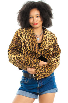 Vintage 90's Leopard Fuzzy Faux Fur Jacket