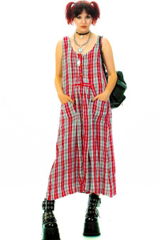 Vintage 80's Red And Grey Plaid Tank Dress