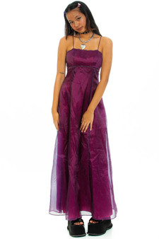 Vintage 90's Eggplant Beaded Trim Maxi Dress
