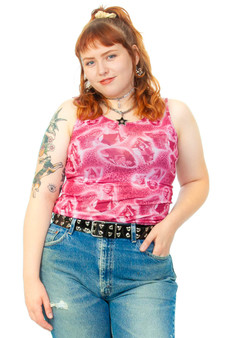 Vintage Y2K Digital Collage Pink Cheetah Tank Top