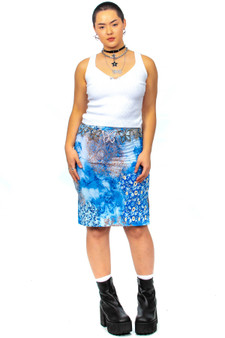 Vintage Y2K Sky Blue Floral Collage Skirt