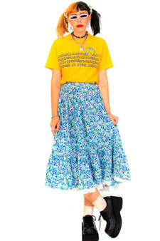 Vintage 80's Sue's Floral Ruffle Midi Skirt