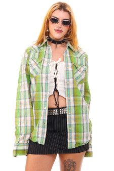 Vintage 90's Green Flannel Pattern Button Up