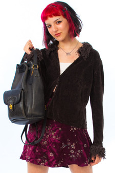 Vintage 90's Chenille Shag-Trim Cardigan