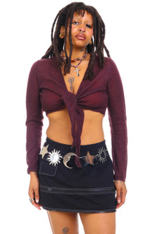 Vintage Y2K Plum Knitted Tie Front Top