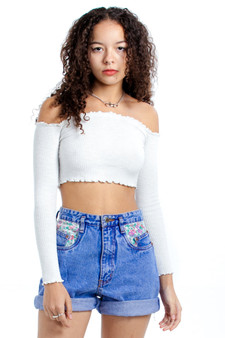 Vintage 90's Kelly Floral-Inset Denim Shorts