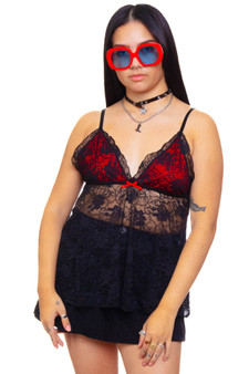 Vintage 90's Kissable Black & Red Lace Tank Top