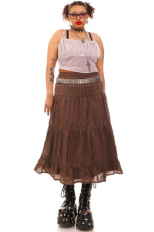 Vintage Y2K Romantic Brown Tiered Maxi Skirt