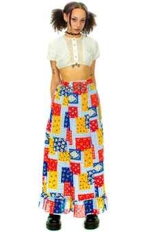 Vintage 70's Quilted Patchwork Maxi Skirt
