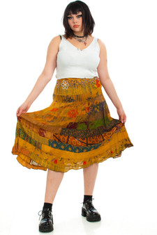 Vintage 90's Patchwork Distressed Midi Skirt