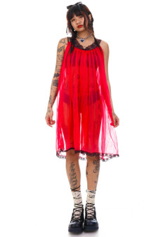 Vintage 90's Gothic Sheer Red Lace Slip Dress