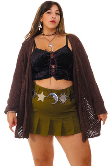 Vintage Y2K Chevron Brown Open Knit Cardigan