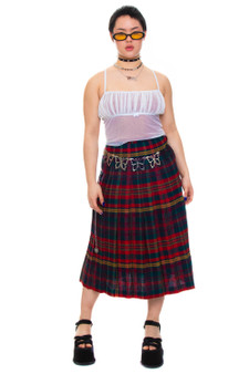 Vintage 90's Plaid Rayon Grid Maxi Skirt 2