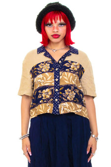 Vintage 90's Miss Floral Stripe Button Up Top