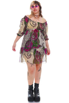 Vintage Y2K Sheer Floral and Paisley Dress