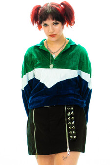 Vintage 70's Navy Blue Crush Velour Collared Pullover