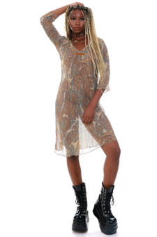 Vintage Y2K Sheer Paisley Quarter Sleeve Dress