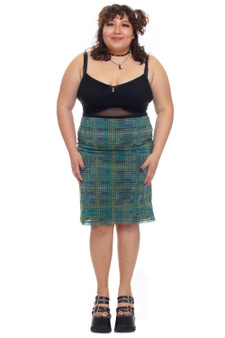 Vintage 90's Mini Chevron Green Stretchy Midi Skirt