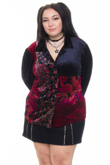 Vintage 90's Black Velvet Patchwork Button Up