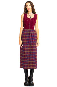 Vintage 90's Grunge Corduroy Plaid Vest Dress