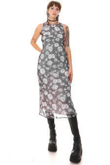 Vintage 90's Black and White Rose Maxi Dress