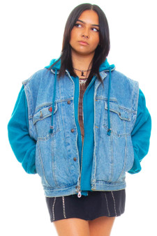 Vintage 90's Turquoise Hooded Denim Jacket