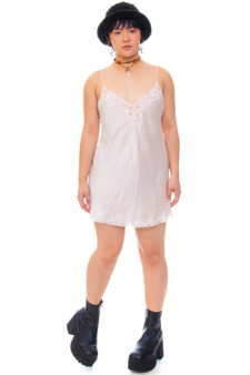 Vintage Y2K Pale Pink Lace Silk Slip Dress