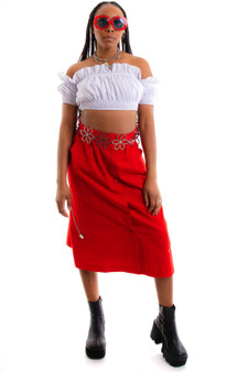 Vintage 80's Red Button Up Midi Skirt