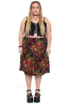 Vintage 90's Classic Black Floral Midi Skirt