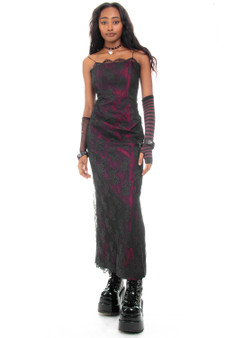 Vintage Y2K Lace Overlay Maxi Vamp Dress